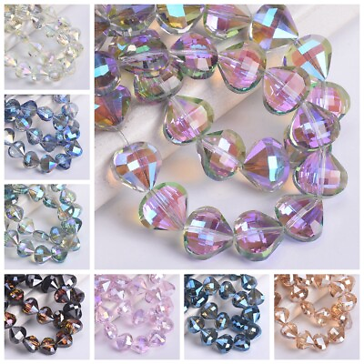 #ad 10pcs 12mm Scallop Shape Shiny Glossy Colorful Faceted Crystal Glass Loose Beads $2.58