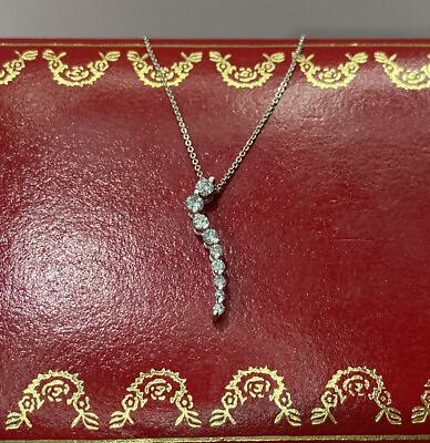 #ad 14k White Gold 1 3Ct Diamond SI1 Journey Solitaire Love Pendant 585 Necklace 18” $217.90