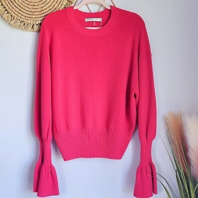 #ad Trina Turk New Chloe Dragon Fruit Pink Ruffle Wool Pullover Sweater Size XL $67.99