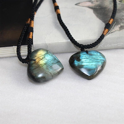 #ad Natural Heart Pendant Labradorite Necklace Gem Moonstone Stone Crystal EOB $10.99
