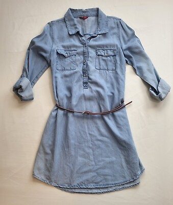 #ad Guess Dress Womens M Blue Chambray Mini Shirtdress Long Sleeve Button Belt $18.94