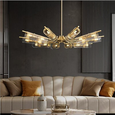 #ad Modern 16 Lights Chandelier with Glass Shade Gold Bronze Pendant Light Fixture $551.99