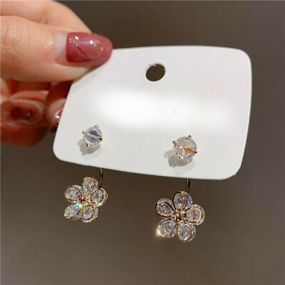 #ad Silver Plated Flower Zircon Crystal Earrings Ear Stud Drop Jewelry Lab Created $4.25