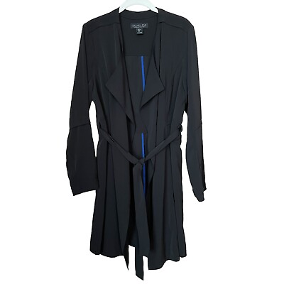 #ad Rachel Zoe Black Open Front Draped Belted Jacket Size Medium Designer Luxury $45.00