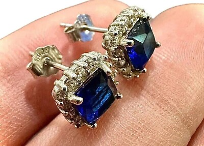 #ad Blue Sapphire Earrings Sterling Silver 925 Stud Earrings for Women Simulated $53.68