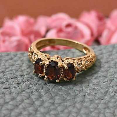 #ad 3Ct Oval Cut Three Stone Red Garnet Vintage Engagement Ring 14K Yellow Gold Over $82.91