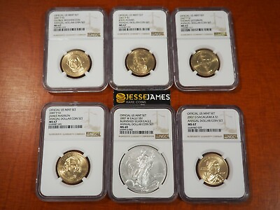 #ad 2007 ANNUAL DOLLAR 6 COIN DOLLAR SET MS67 W BURNISHED SILVER EAGLE NGC MS69 $199.00