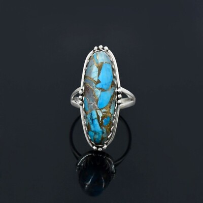 #ad 925 Sterling Silver Blue Copper Turquoise Ring Handmade GENUINE Oval Shape $10.49