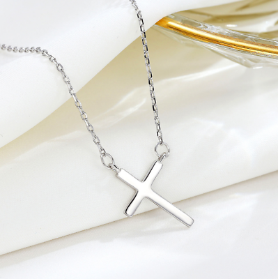 #ad S925 Sterling silver sideways cross Choker necklace 16 18quot; chain Gift Box D13 $14.98