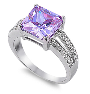 #ad Lavender CZ Modern Shine Bridal Ring New .925 Sterling Silver Band Sizes 5 10 $18.69