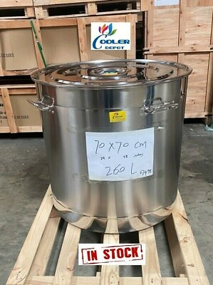 #ad NEW Large 274 Quart Polished Stainless Steel Stock Pot Brewing Kettle with Lid $932.27