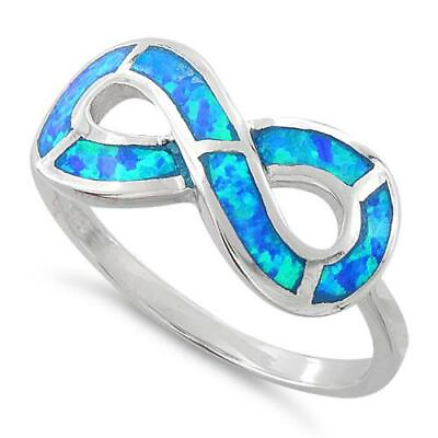 #ad Women#x27;s 925 Sterling Silver Created Blue Opal Infinity Ring Sizes 6 9 Gift $9.99