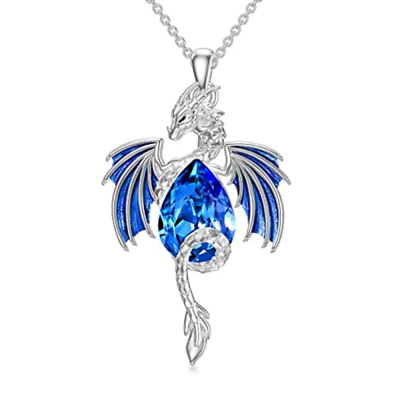 #ad Teardrop Shaped Rhinestone Decor Dragon Pendant Necklace New Purple $16.99