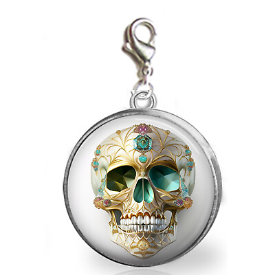 #ad Jeweled Skull Image Dia De Los Muertos Charm Art Nouveau Handmade Charm Gift $11.95
