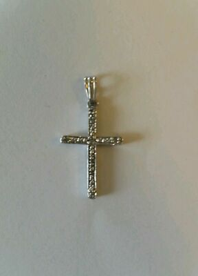 #ad Petite 10k White Gold Diamond Cross Pendant AFJC $129.00