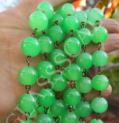 #ad 12quot; glass 12mm bead prism chain part Opaline brass lamp chandelier Green $11.99