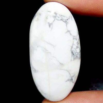#ad 100%Natural White Howlite Loose Gemstone 46.85Ct 19x38x6mm African Oval Cabochon $9.99