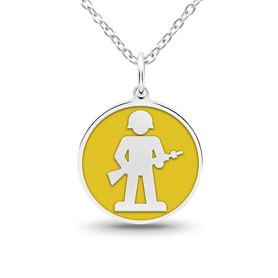 #ad Tokemoti 925 Sterling Silver Soldier Yellow Enamel Pendant Necklace $24.95