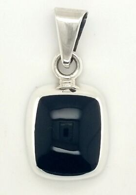 #ad Sterling Silver Black Obsidian Pendant Round Edge Square 12.7 Grams $60.00