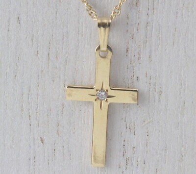 #ad 0.10 Ct Round Cut Genuine Diamond 14K Yellow Gold Plated Star and Cross Pendant $172.42