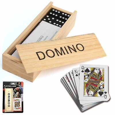 #ad Playing Cards Domino Game Set Wooden Box Traditional Classic Family Play Games $7.93