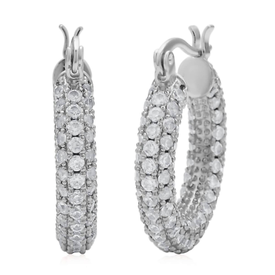 #ad Cubic Zirconia CZ round Silvertone Hoop Earrings for Women Ct 2.46 Birthday Gift $22.66