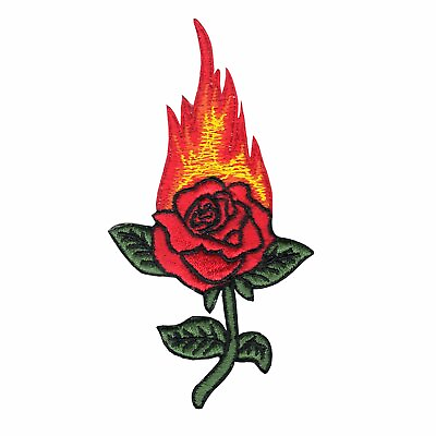#ad Rose On Fire Motif Iron On Embroidered Applique Patch $9.95