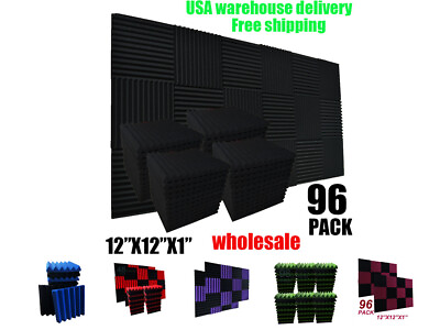 #ad 96 PACK 12quot;X 12quot;X1quot; Acoustic Foam Panel Wedge Studio Sound Absorb Wall Wedge $49.99