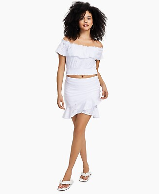 #ad MSRP $60 Bar III Ruffled Eyelet Skirt ONLY White Size Medium $34.79