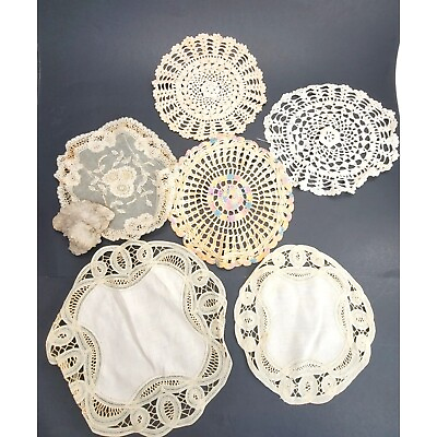 #ad Doilies Lot of 6 Round Crochet and Lace Vintage Decor Craft Textiles Cr150 $29.99