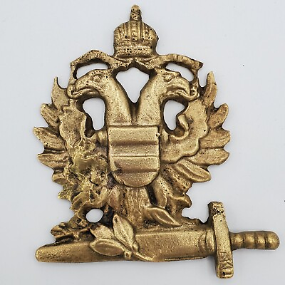 #ad WW1 Austrian Hungarian Eagle brass sword crown metal double headed flag banner $167.99