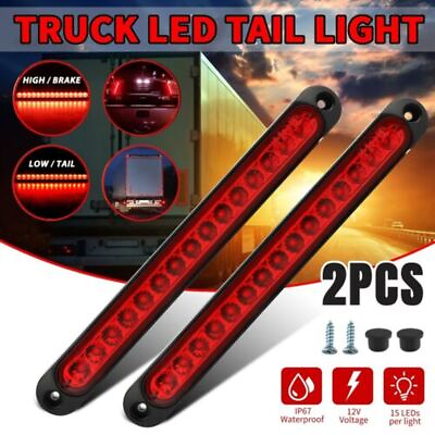 #ad 2x 10quot; Red 15 LED Sealed Truck Trailer Strip Brake Rear Stop Turn Tail Light Bar $10.99