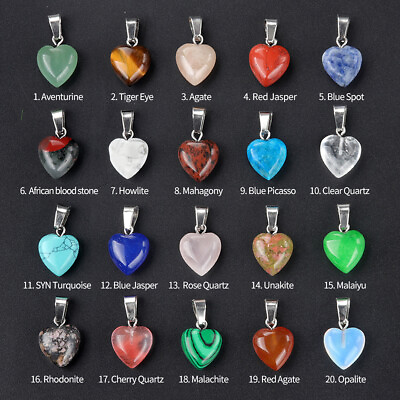 #ad Natural Crystal Pendants Healing Love Heart Chakra Reiki Quartz Gemstone Charms $16.99