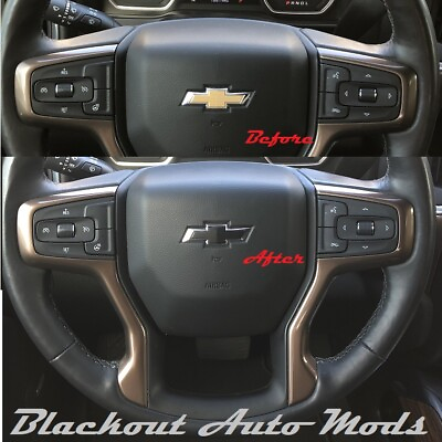 #ad Matte Black Steering Wheel Bowtie Overlay Chevy Silverado 2014 2024 Precut Decal $5.79