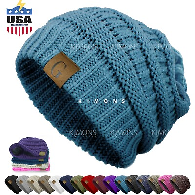 #ad Women#x27;s Men Knit Slouchy Baggy Beanie Oversize Winter Hat Ski Slouchy Cap C $9.95
