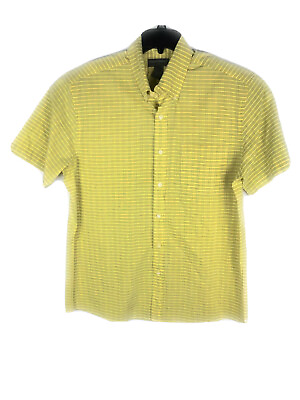 #ad Saddlebred Button Down Mens Shirt Size Large Check Yellow Blue Short Sleeve A46 $3.75