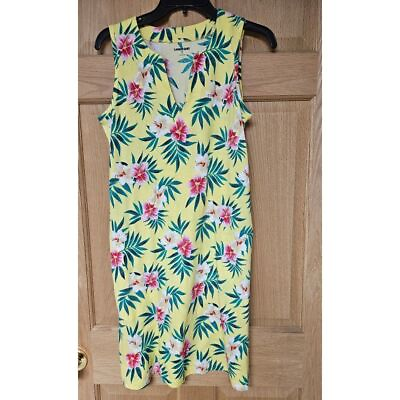 #ad Lands End XS Yellow Hawaiian Style Sleeveless Pocket Dress $14.00