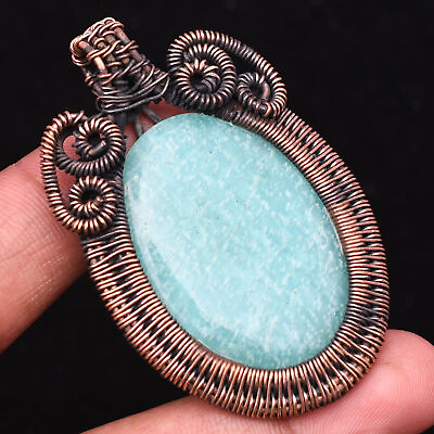 #ad Amazonite Gemstone Copper Wire Wrap Handmade Jewelry Pendant 2.09quot; $11.44