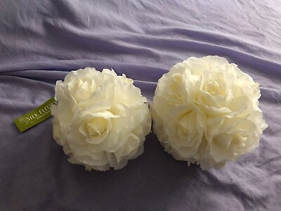 #ad Two Cream Silk Rose Ball Flowers AU $10.00