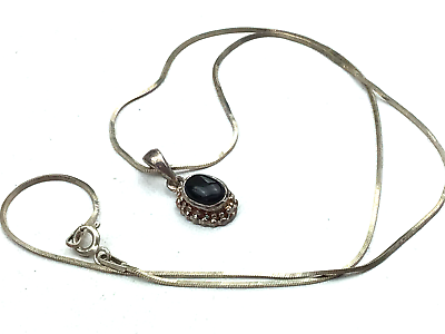 #ad Vintage Sterling Necklace 925 Silver Black Onyx Gemstone Tiny Pendant NO OFFERS $10.00