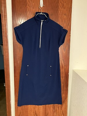 #ad CHICOS Size 0 Navy Blue Dress Short Sleeve Polyester amp; Spandex $22.50