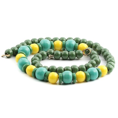 #ad Vintage Czech necklace Prosser lustre green yellow African trade glass beads $15.00