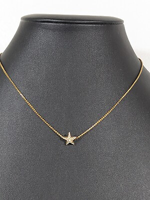 #ad Vintage Tiny Star Rhinestone Charm Gold Tone S Chain Necklace 15 in Choker $9.09