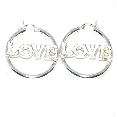#ad New Pair of 925 Sterling LOVE word Silver Hoop Earrings $14.99
