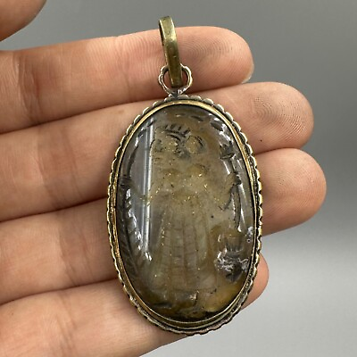 #ad Very old rare ancient Roman king standing intaglio brass pendant $99.00