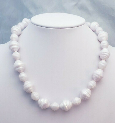 #ad White A.B. Coated Textured Molded Faux Pearl Bead Vintage Statement Necklace $14.00