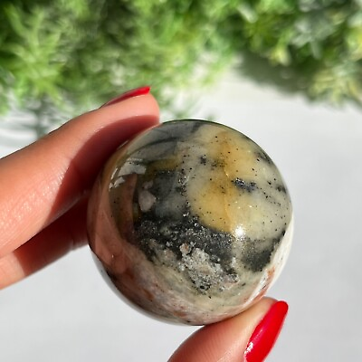#ad Grey Sodalite Sphere Beige Tone Gorgeous Crystal Ball 114g 4.2cm GBP 24.98