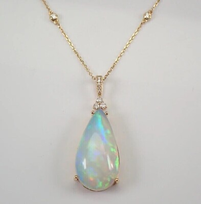 #ad 4Ct Pear Cut Natural Fire Opal Pendant Teardrop Necklace 14K Yellow Gold Plated $146.39