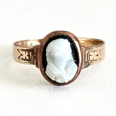 #ad Antique 14K Yellow Gold Black amp; White Cameo Ladies Band Ring Size 5.75 $225.00