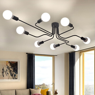 #ad Modern Ceiling Light Fixture 8 Light LED Flush Mount Sputnik Chandelier Lighting $33.98